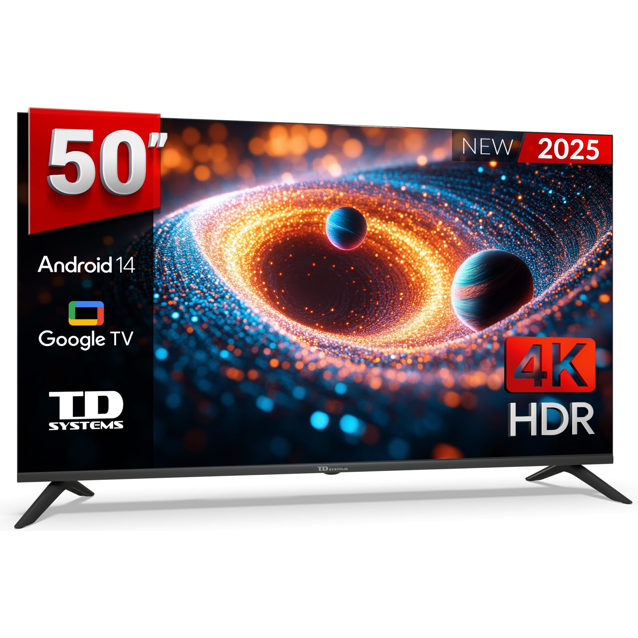 Smart TV 50 pulgadas 4K Hey Google Official Assistant con control por voz. Televisor Android 14 - TD Systems M50C21GLE