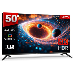 Smart TV 50 pulgadas 4K Hey Google Official Assistant con control por voz. Televisor Android 14 - TD Systems M50C21GLE