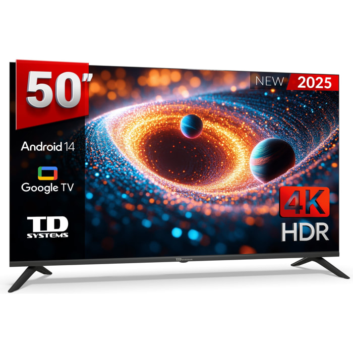 Smart TV 50 pulgadas 4K Hey Google Official Assistant con control por voz. Televisor Android 14 - TD Systems M50C21GLE