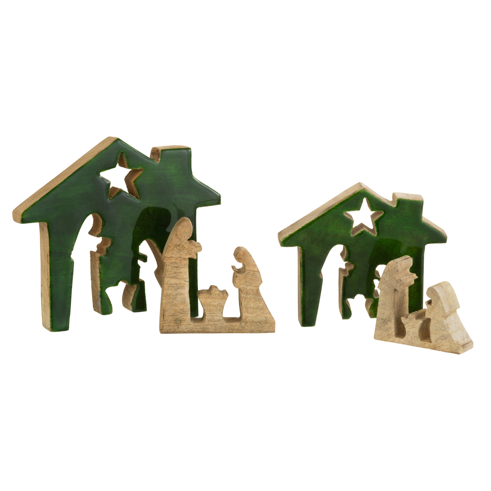 J-Line décoration Crèche Maison - bois - vert/naturel - large