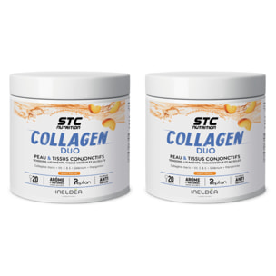STC NUTRITION - Collagen Duo - Favorise la Santé de la Peau, des Os et des Articulations - Collagène Marin Type I + Vitamines C & E + Sélénium + Manganèse - Arôme naturel de pêche - 2 pots