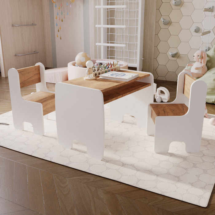Set TIMI per Bambini con Tavolino e due Sedie Bianco e Rovere