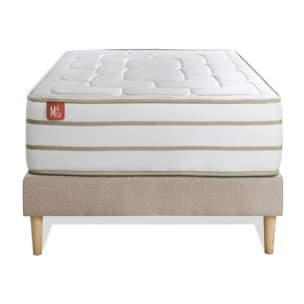 Ensemble Matelas Le Douillet - 26cm - Mémoire de forme - Matériaux éco-responsable - Sommier Tapissier Beige