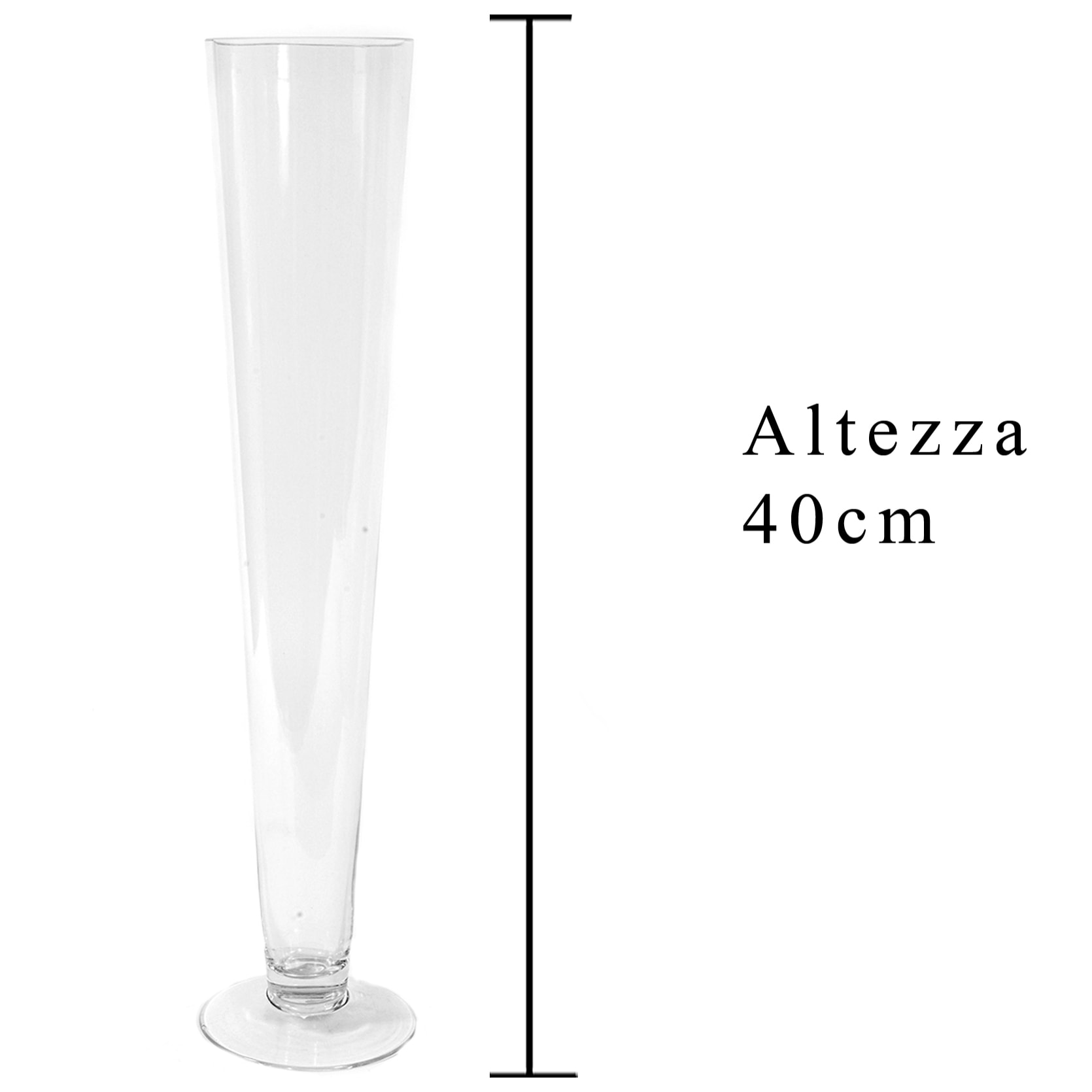 Vaso A Cono Con Piedistallo. Altezza 40 Cm - Pezzi 3 - 11X40X11cm - Colore: Incolore - Bianchi Dino - Vasi E Cont. Vetro, Alzate