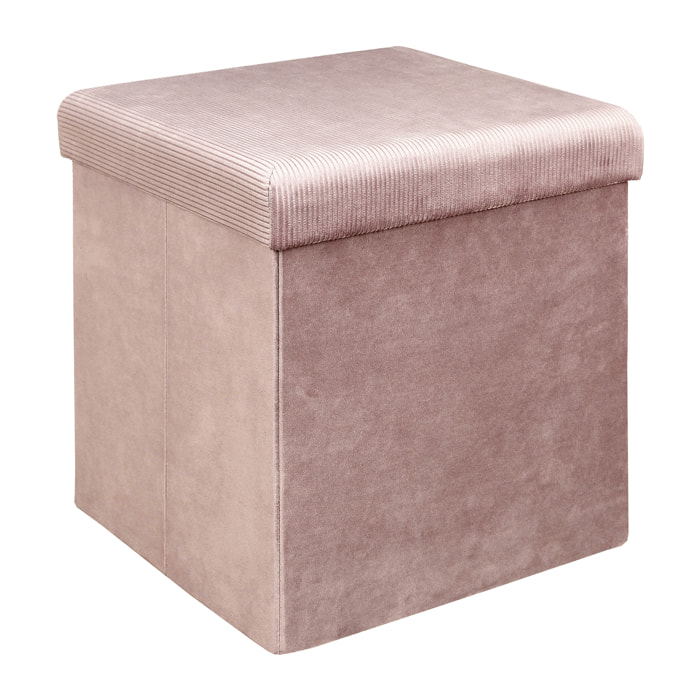 Coffre Pouf Pliable Velours Cotele Giulia Rose