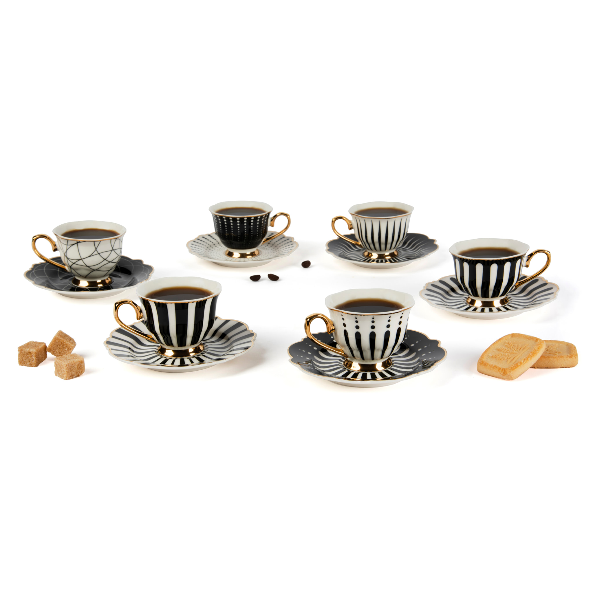 Set 6 Tazze Caffè con Piattino Excelsa – Alice, New Bone China Multicolore