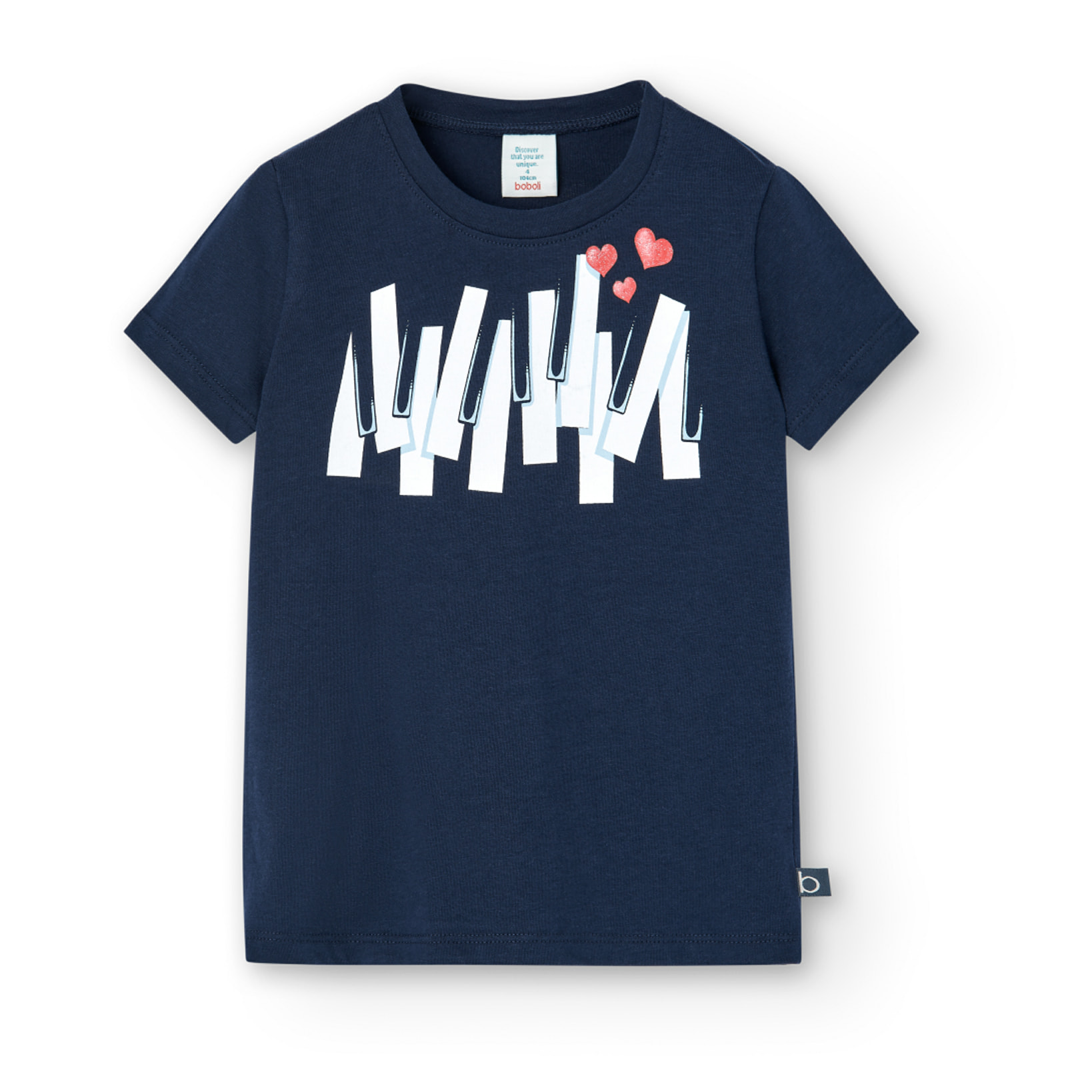 Camiseta bÃ¡sica niÃ±a, algodÃ³n, estampado, azul marino