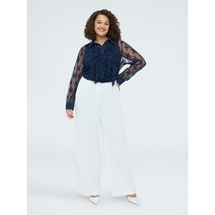 Fiorella Rubino - Camisa de encaje con volantes - Azul