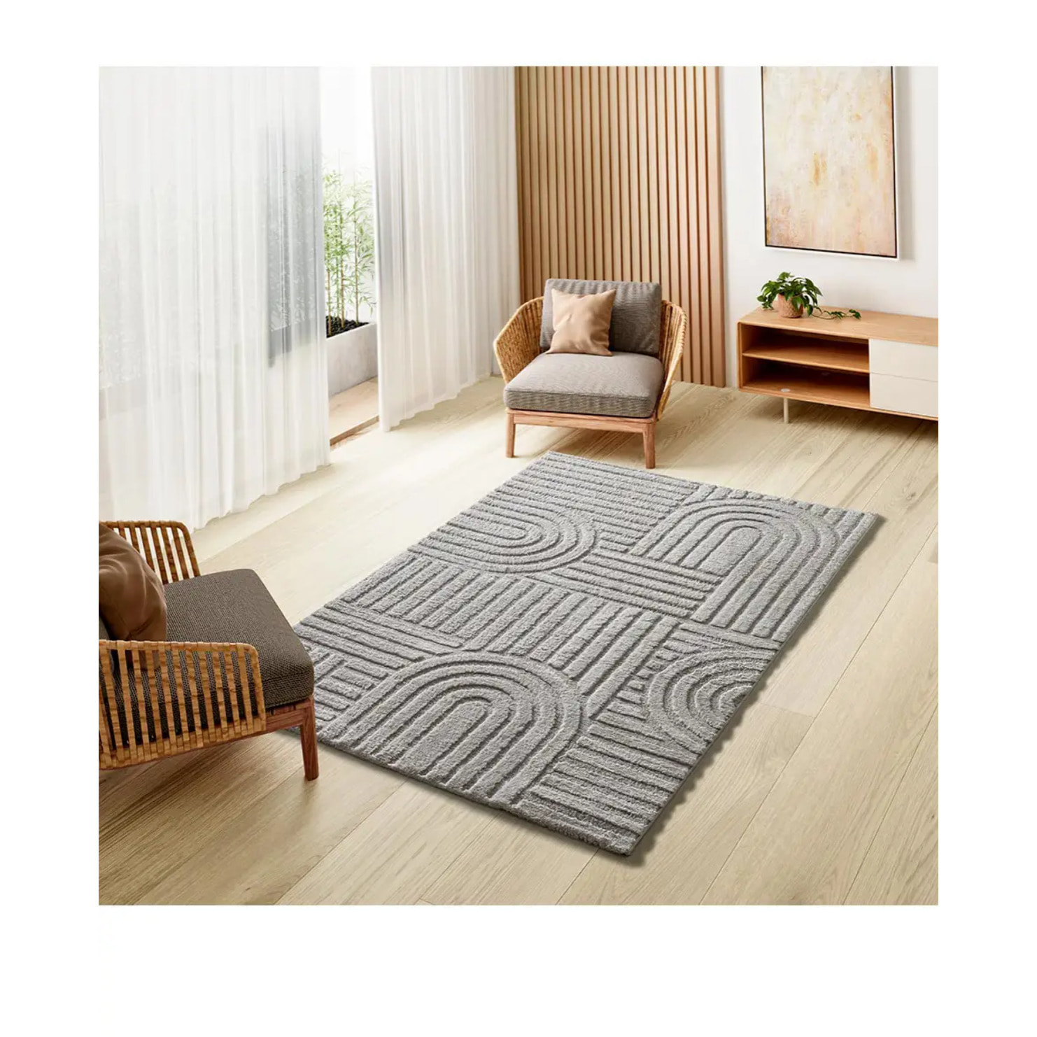 JUNO Alfombra geométrica con relieve gris, varias medidas disponibles.