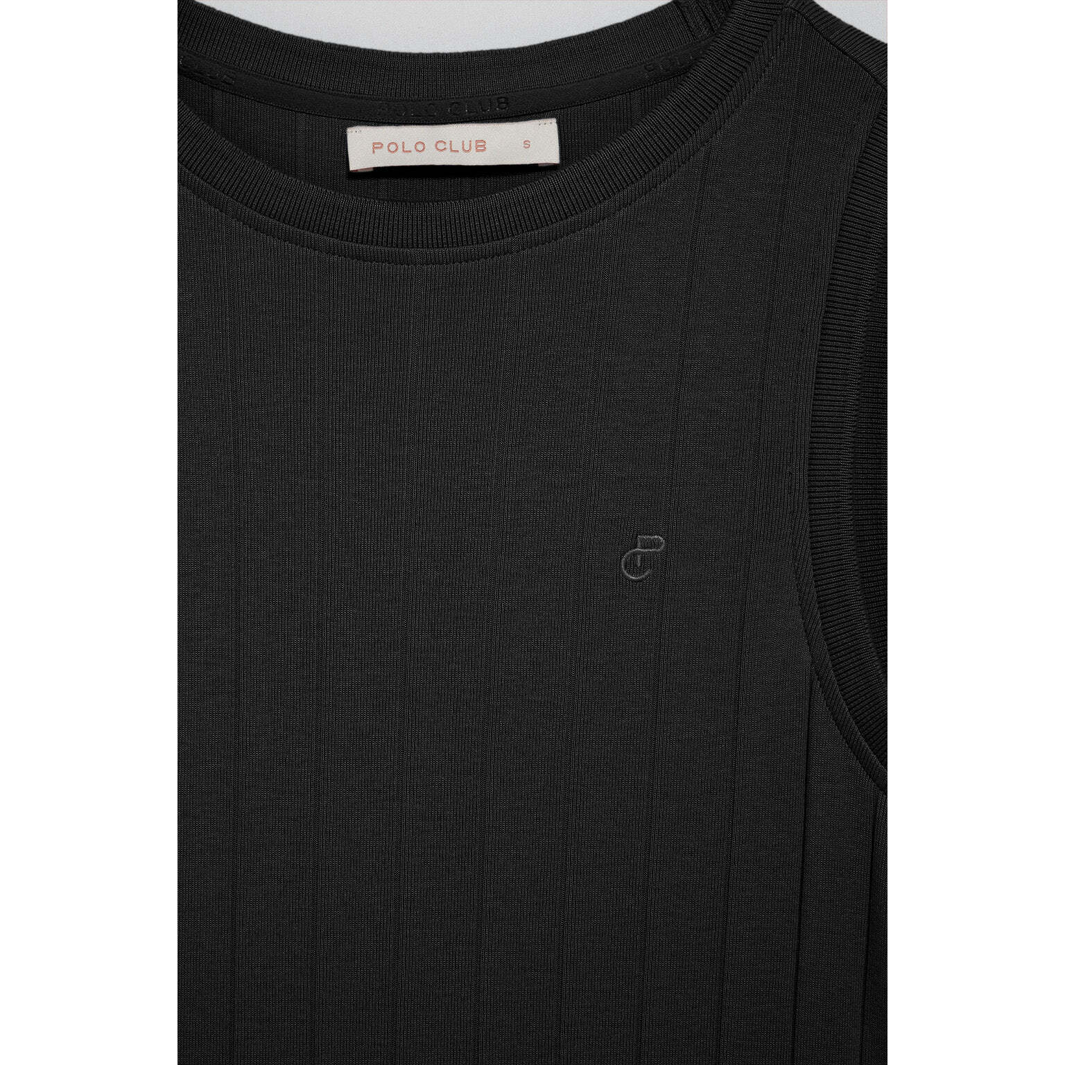 Vestito lungo nero a coste con monogramma ricamato