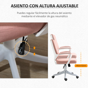 Silla de Oficina Giratoria Silla de Escritorio Basculante con Reposabrazos y Altura Ajustable para Dormitorio Salón Carga 120 kg 62x69x92-100 cm Rosa