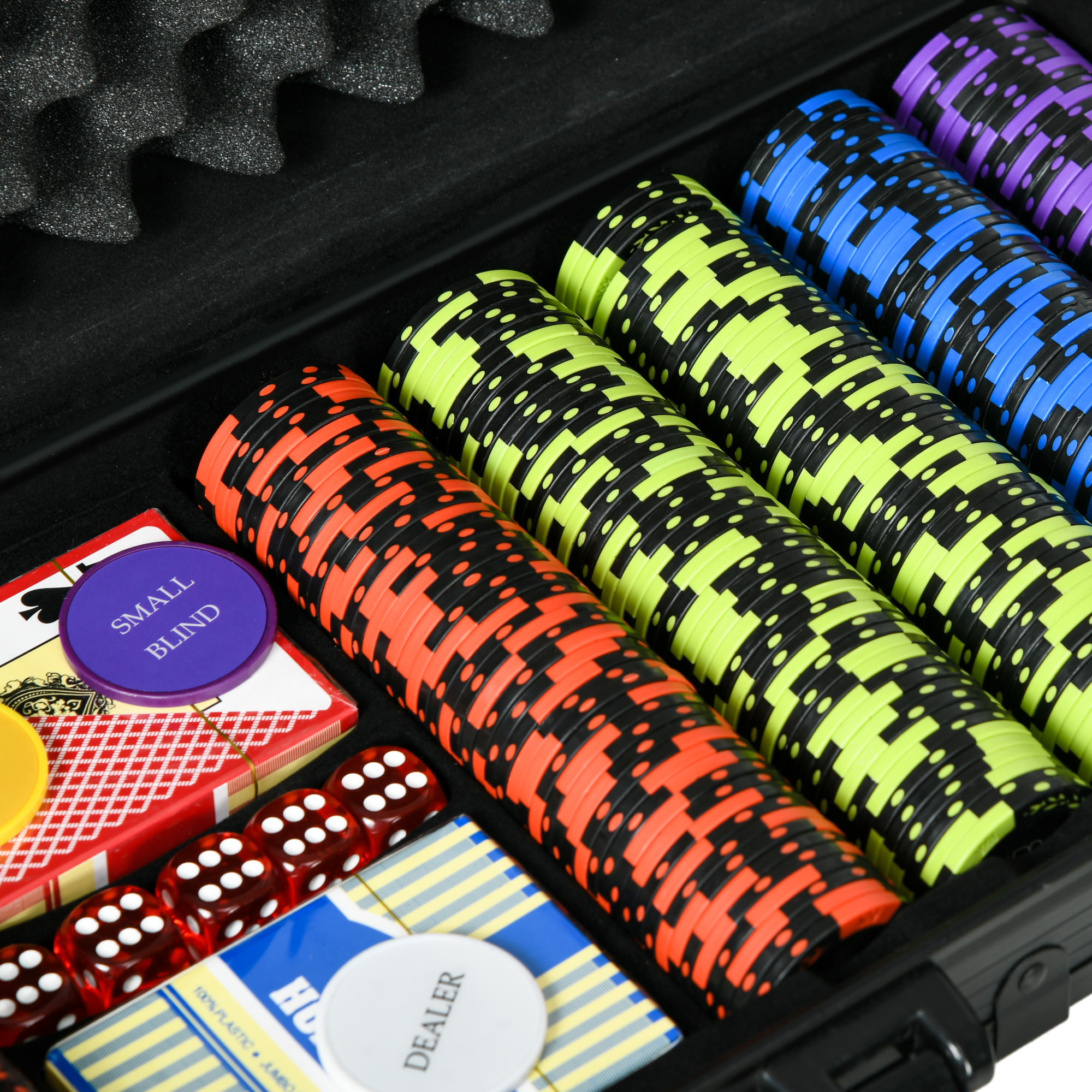 Mallette pro de poker coffret pro poker 500 jetons 2 jeux cartes 5 dés 3 boutons aluminium noir