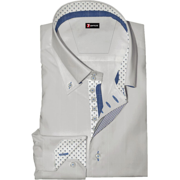 Camicia Uomo 2 Bottoni Button Down Slim Twill Unito Bianco