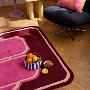 PANTONE - Tapis en laine fait main NUAGE SUCRE à motif géométrique rose