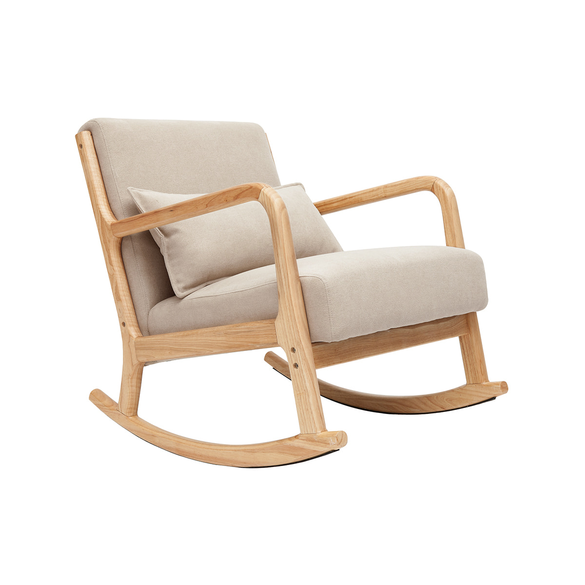 Rocking chair scandinave en tissu effet velours beige et bois clair massif DERRY