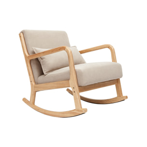 Rocking chair scandinave en tissu effet velours beige et bois clair massif DERRY