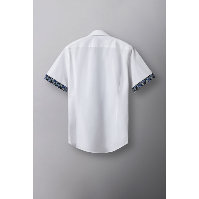 Camicia Uomo 1 Bottone Italiano Popeline Stretch Unito Bianco