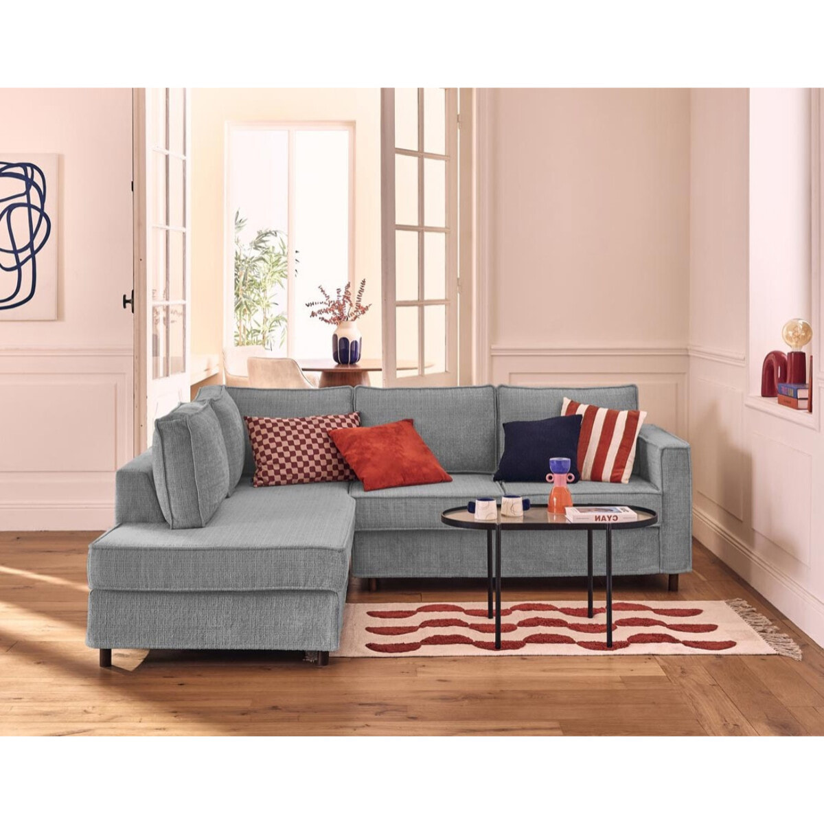 Housse en velours texturé pour canapé déhoussable Jake d'angle gauche 5 places - Gris