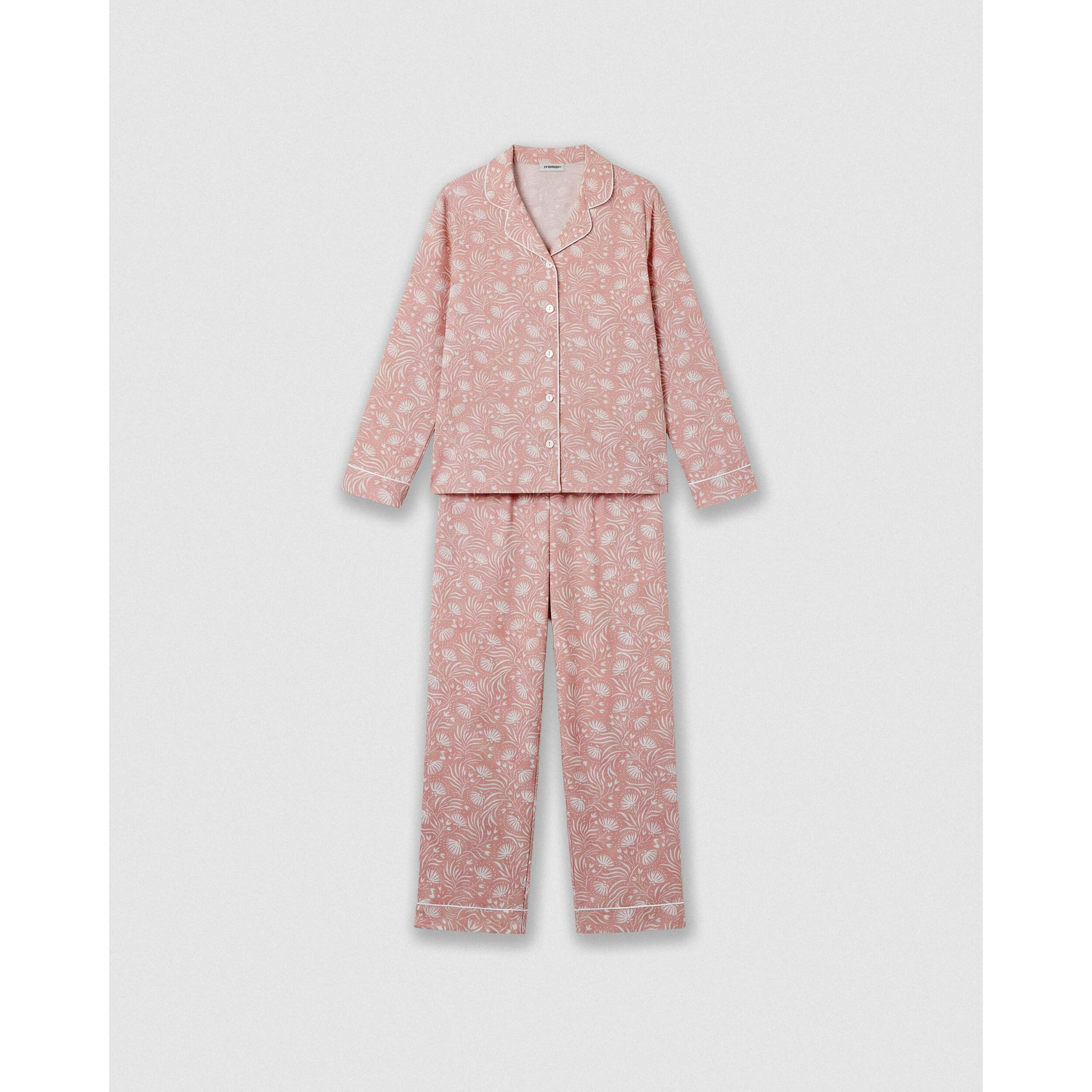 Pijama largo camisero algodón dusty rosa