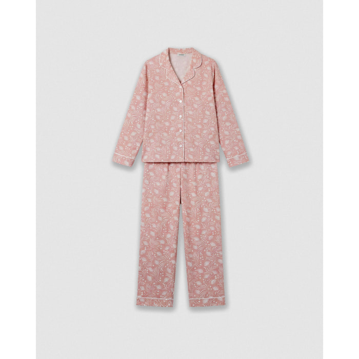 Pijama largo camisero algodón dusty rosa