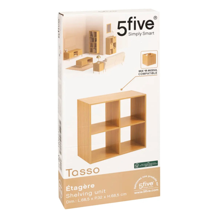Étagère 4 cases "Tasso" effet bois naturel