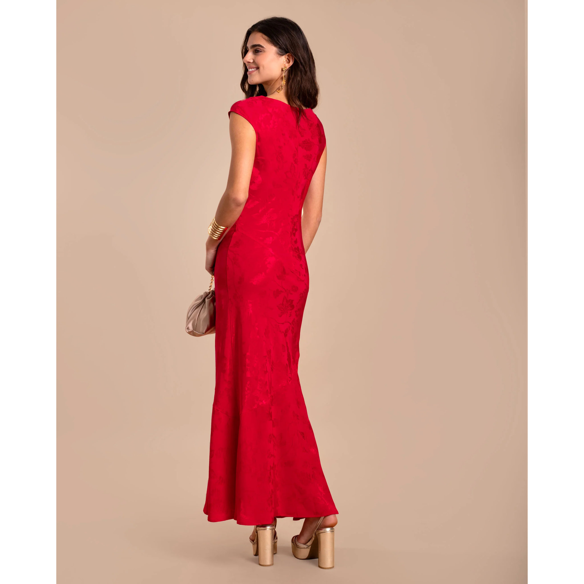 Vestido midi jacquard sin mangas
