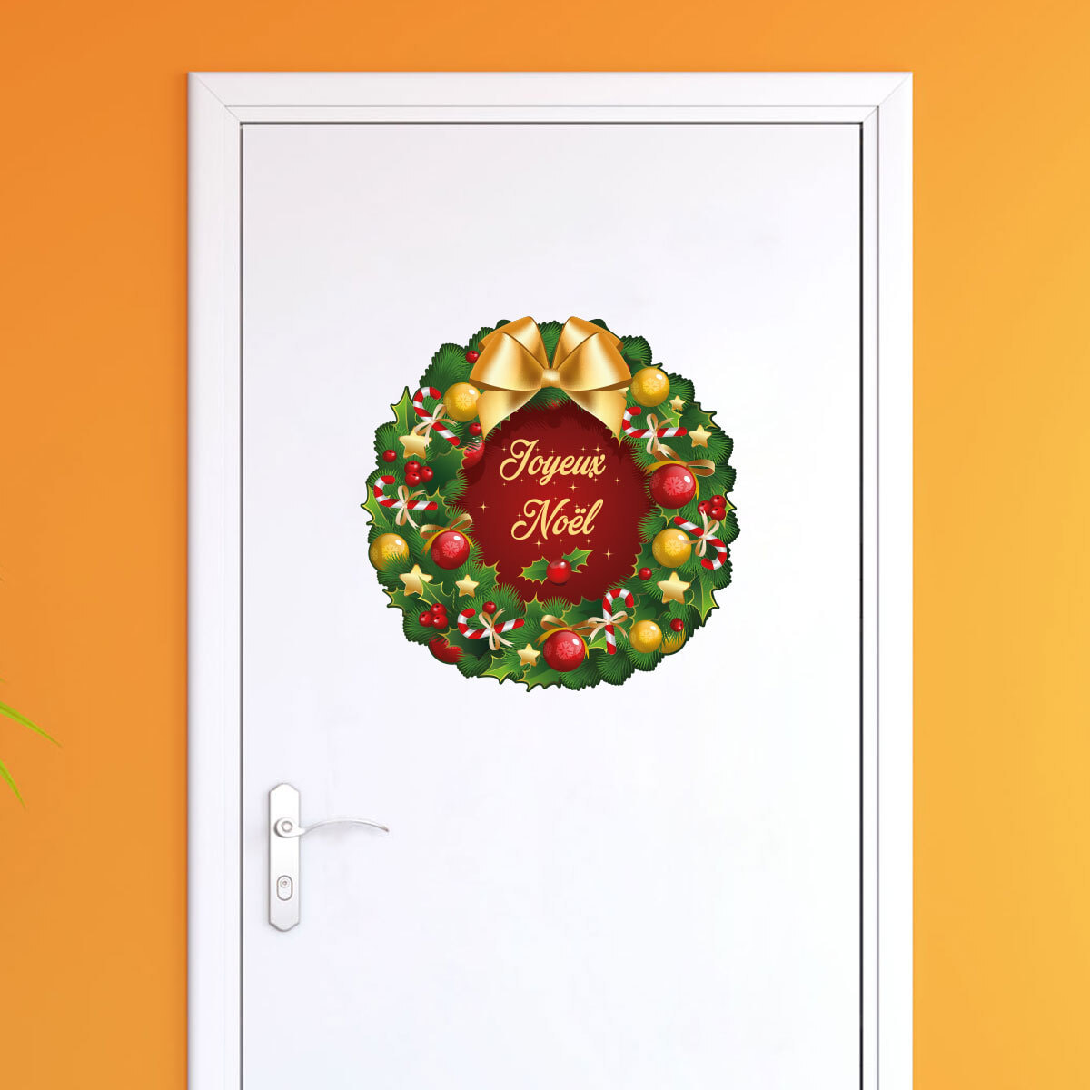 Sticker Noël la couronne Joyeux Noël - Autocollants stickers adhésifs noël - décoration fêtes