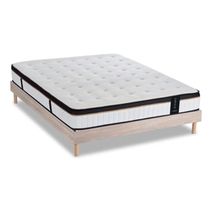 Ensemble Matelas Émeraude & Sommier Kit Bois, Mémoire de Forme & Air System, 25 cm, Accueil Moelleux, Soutien Ferme, Lattes Actives