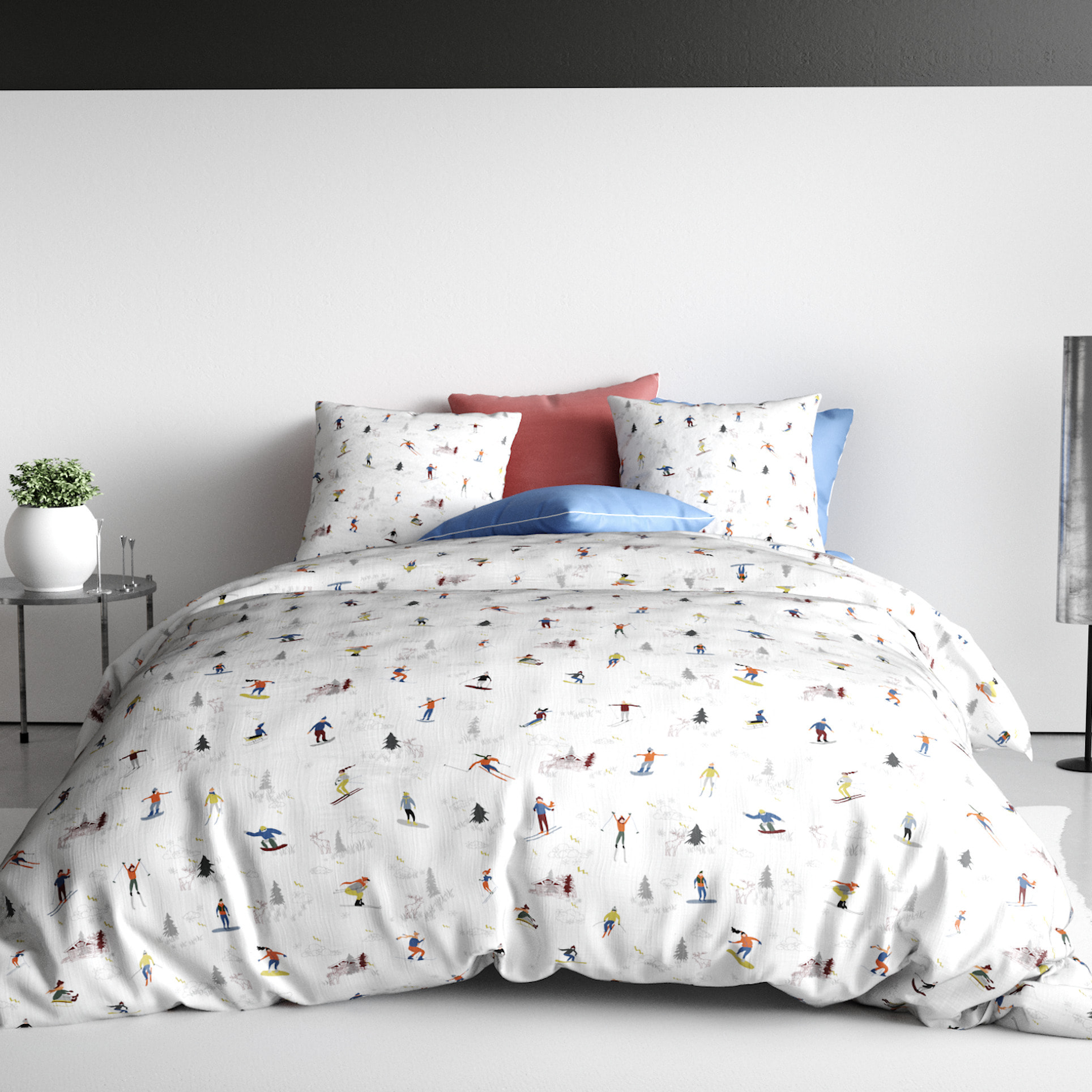 Parure Housse De Couette + 2 taies Coton 57 Fils Skieur Beige