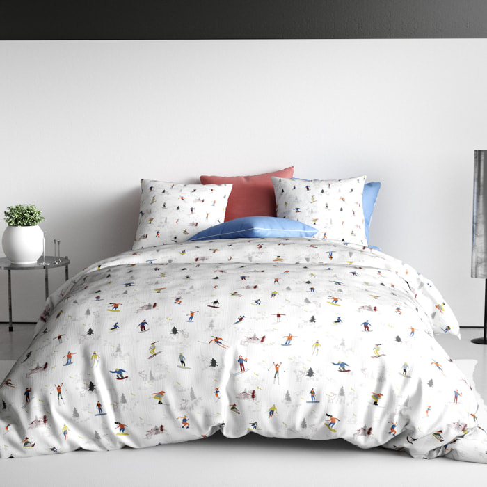 Parure Housse De Couette + 2 taies Coton 57 Fils Skieur Beige