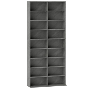 Étagère pour CD et DVD - 18 compartiments, 14 étagères réglables - 78,5x24x175cm - gris