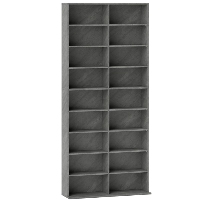 Étagère pour CD et DVD - 18 compartiments, 14 étagères réglables - 78,5x24x175cm - gris