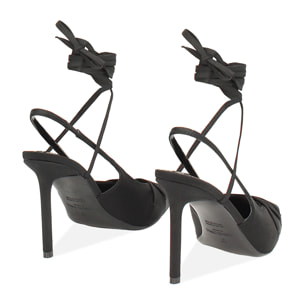 Décolleté slingback donna nere con lacci, tacco 9,5 cm