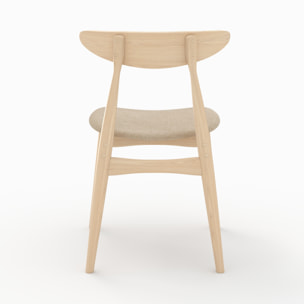Lot de 2 chaises en tissu beige et bois d'hévéa - Josette