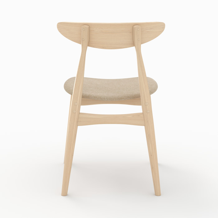 Lot de 2 chaises en tissu beige et bois d'hévéa - Josette