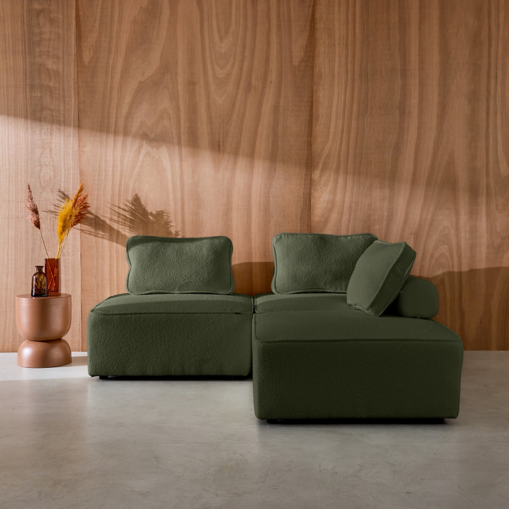 Lot de 3 chauffeuses pour canapé modulable tissu bouclette kaki 1 place Bao. L 90 x P 90 x H 74cm