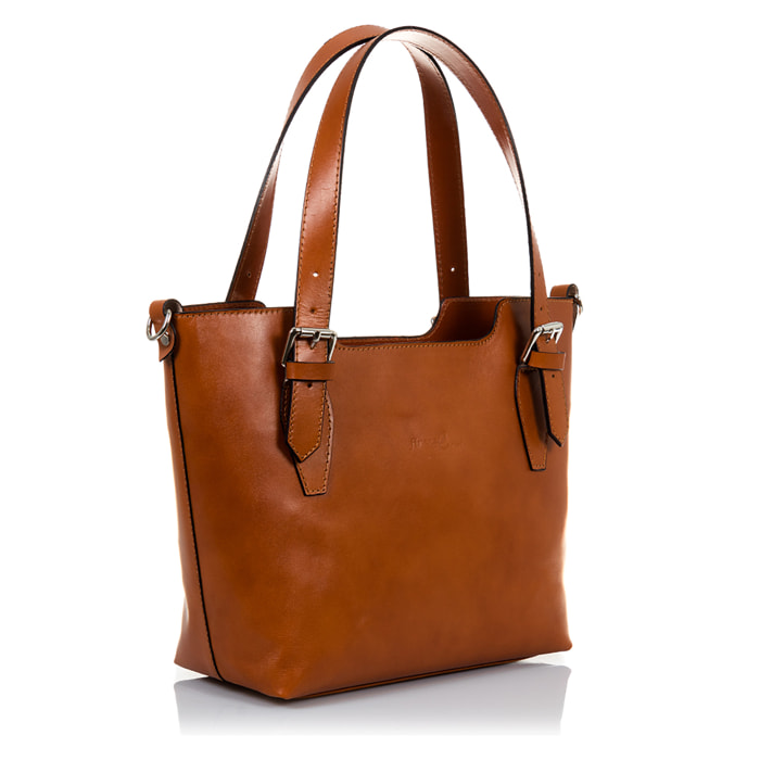 FIRENZE ARTEGIANI Borsa Tote da Donna Arezzo. Vera Pelle Tamponato Made in Italy 37x10x25 Cm. Colore: pelle