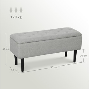Puff Almacenaje, Banco Almacenaje Plegable, Capacidad de 47 L, 95x38x45 cm, Tapizado en Borreguito, Pie de Cama con Tapa Abatible y Patas de Madera, para Salón, Dormitorio, Entrada, Gris