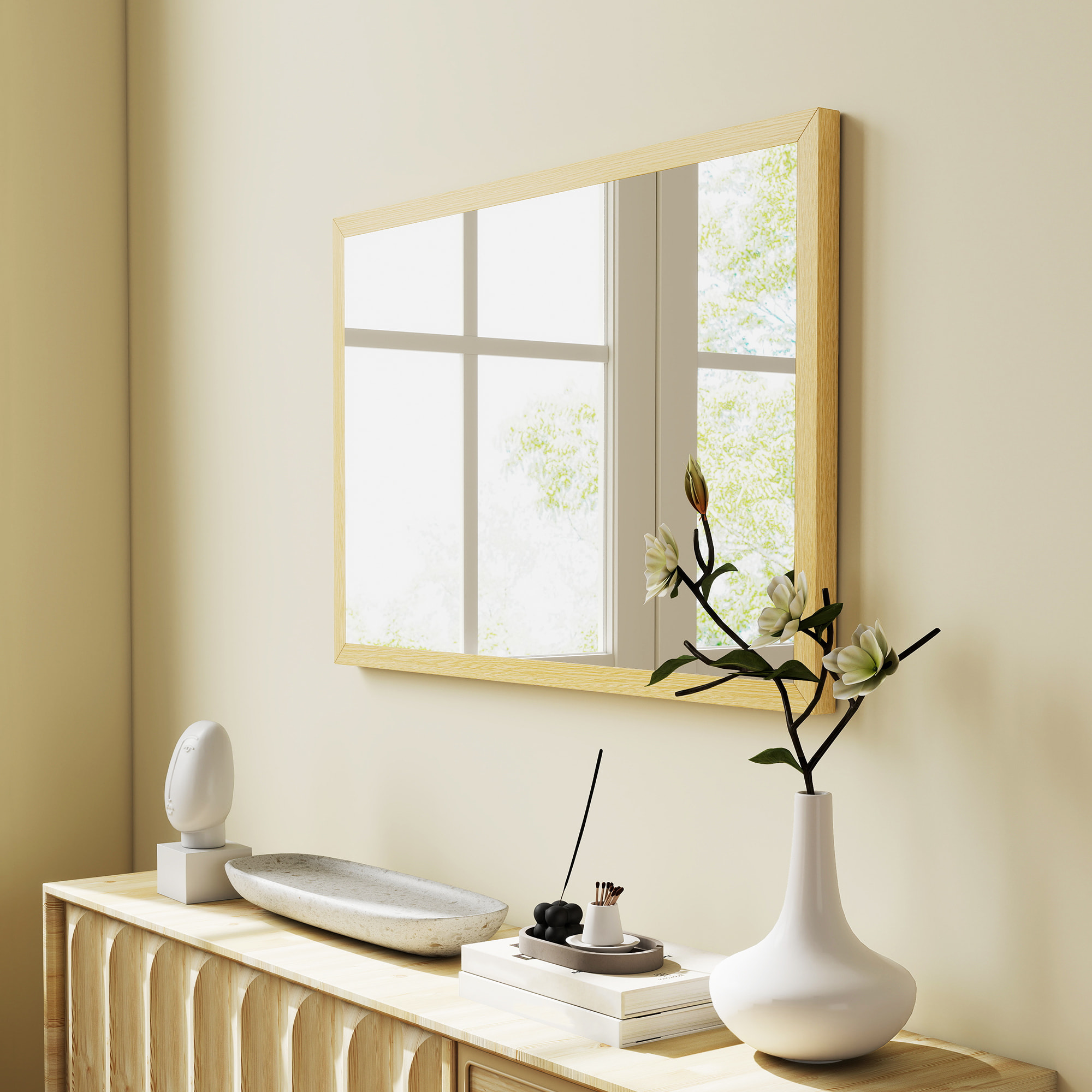 Miroir mural rectangulaire dim. 40L x 60H cm cadre effet bois naturel