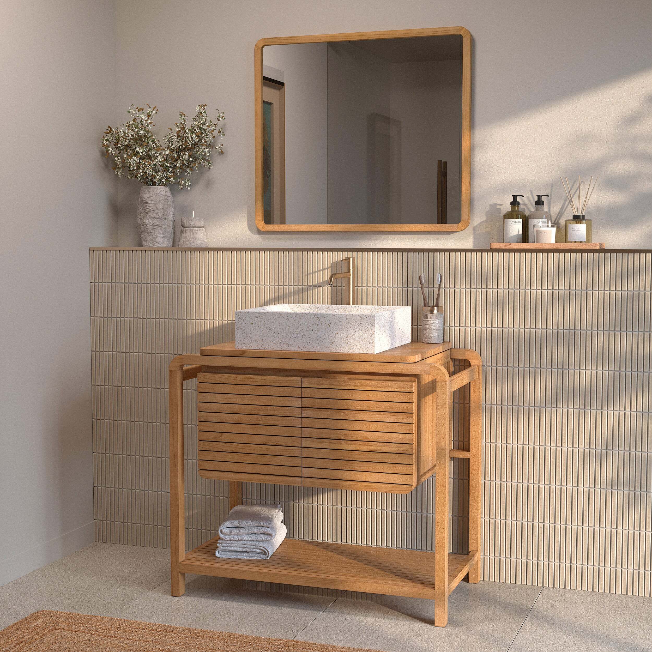 Meuble de salle de bain en bois de teck 90 cm - Lucette