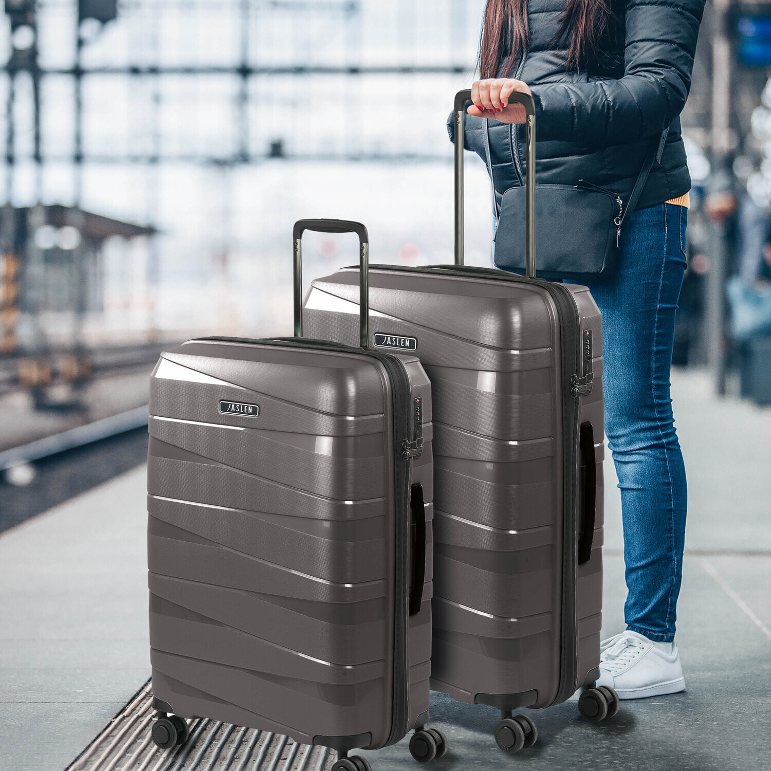 Juego De Maletas Rígidas Pp Jaslen Stuttgart Marron Metalizado