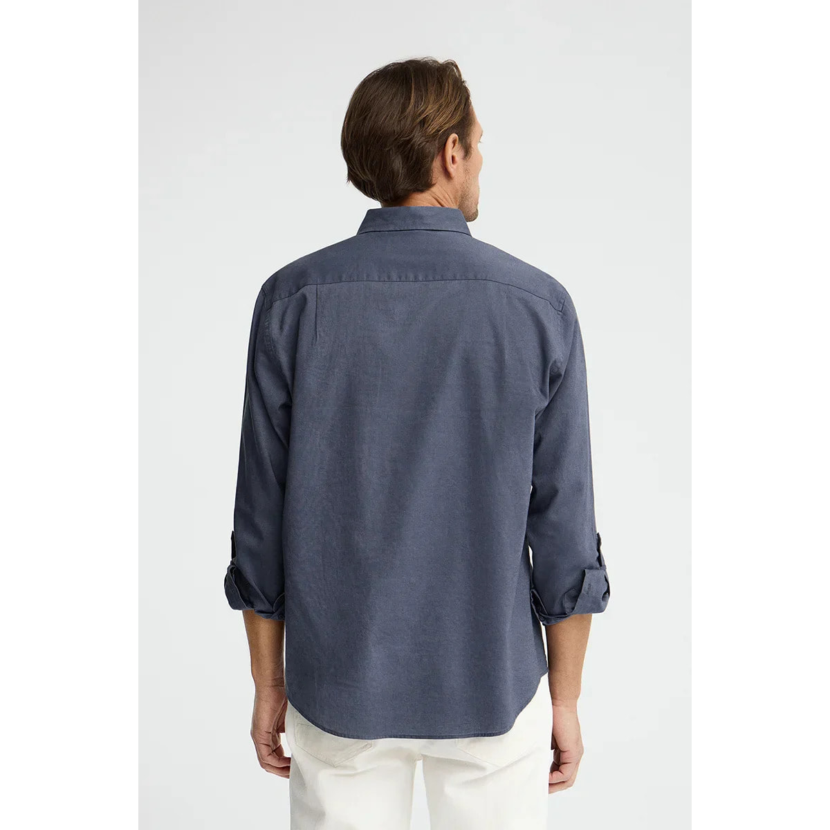 Camicia cotolino blu denim regular fit con logo Rigby Go