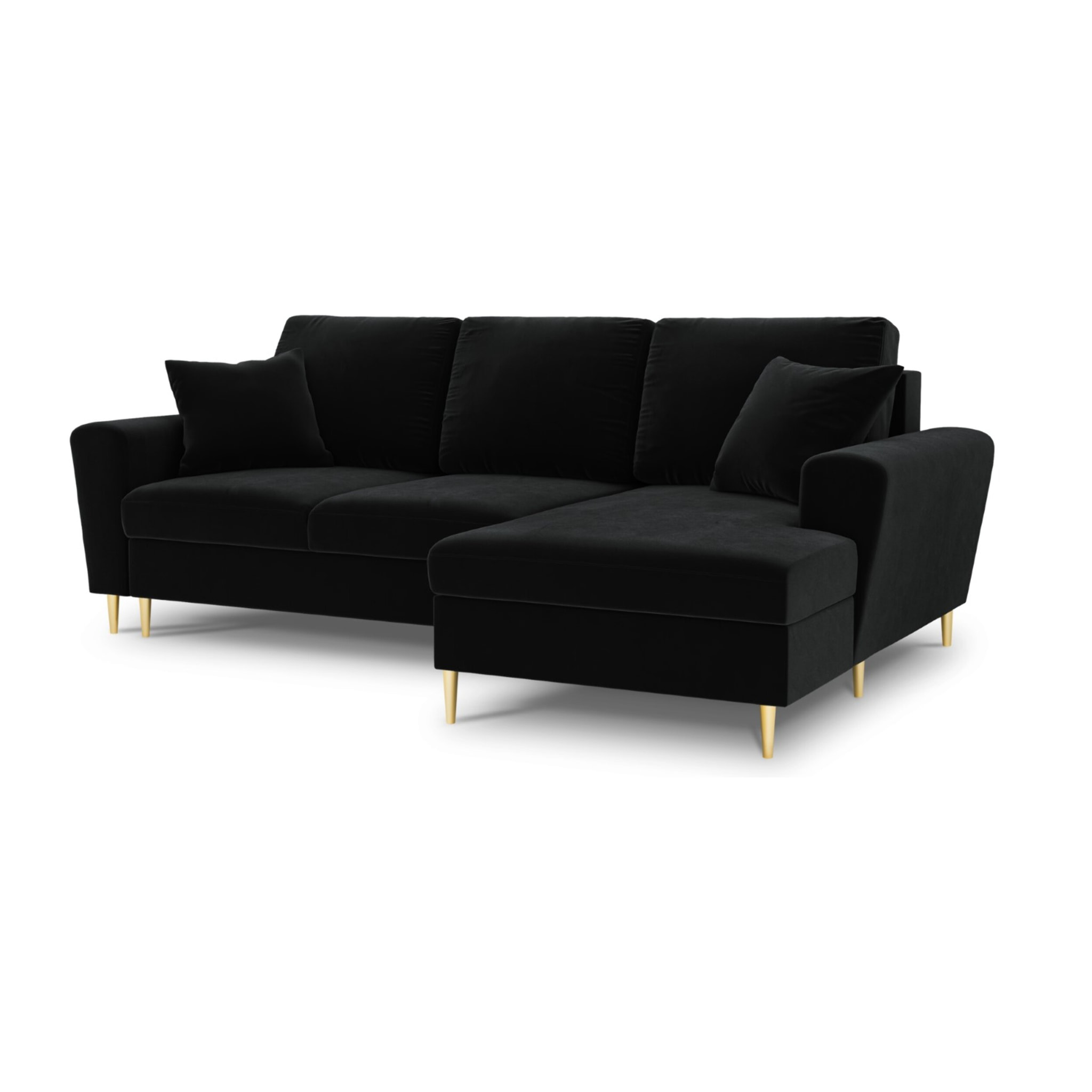 Canapé d'angle droit convertible avec coffre de rangement "Kyoto" 4 places en velours noir