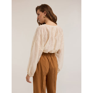 Motivi - Blusa de muselina bordada - Blanco