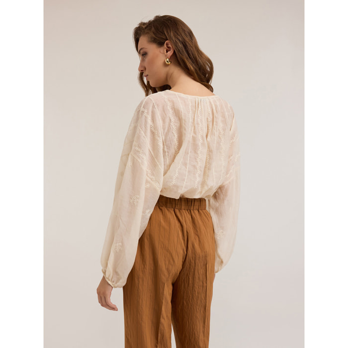 Motivi - Blusa de muselina bordada - Blanco