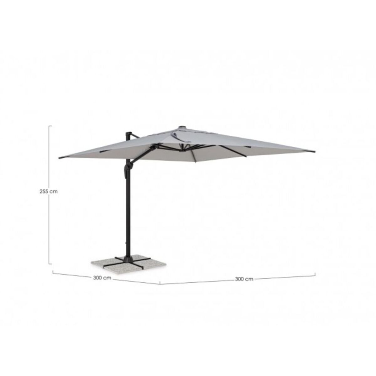 Ombrellone a sospensione VEGA con palo in alluminio e telo grigio 3x3