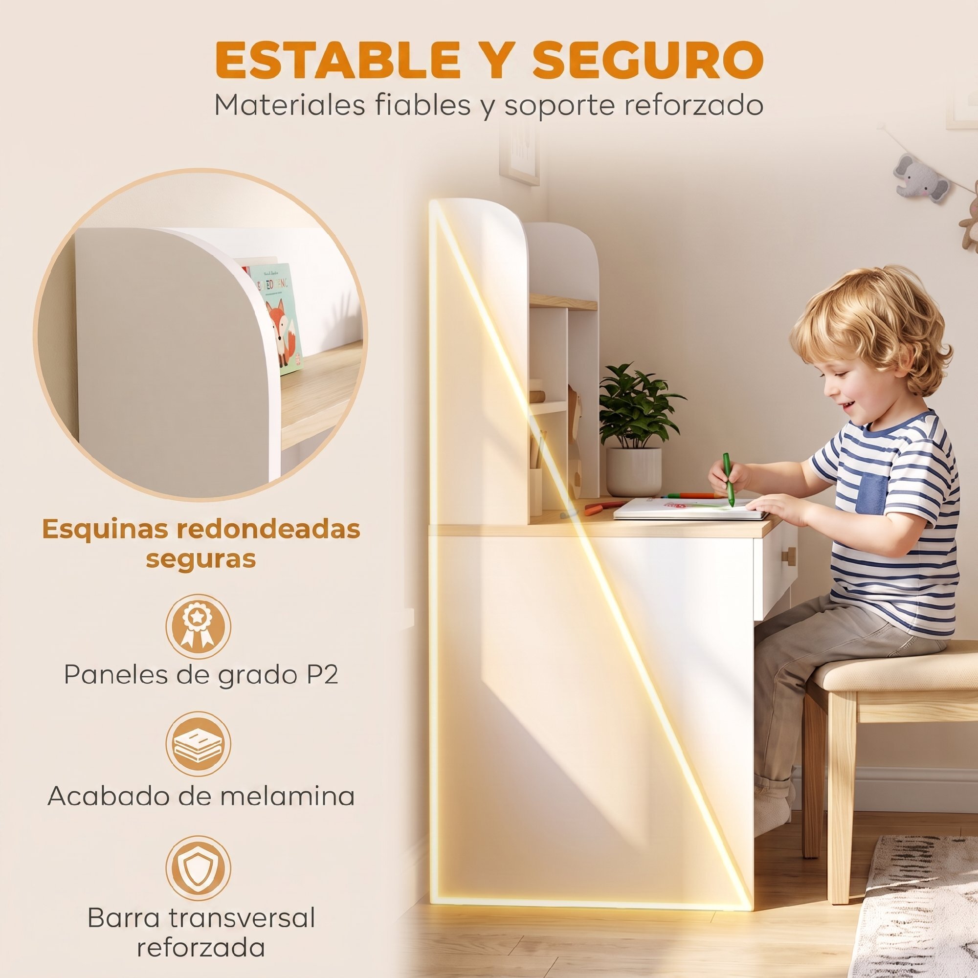 AIYAPLAY Escritorio Infantil, Mesa de Escritorio para Niños con Estante, 3 Compartimentos Abiertos y Cajón, para Estudio, Entrada, Dormitorio, para Niños de 3-8 Años, 80x50x100 cm, Blanco