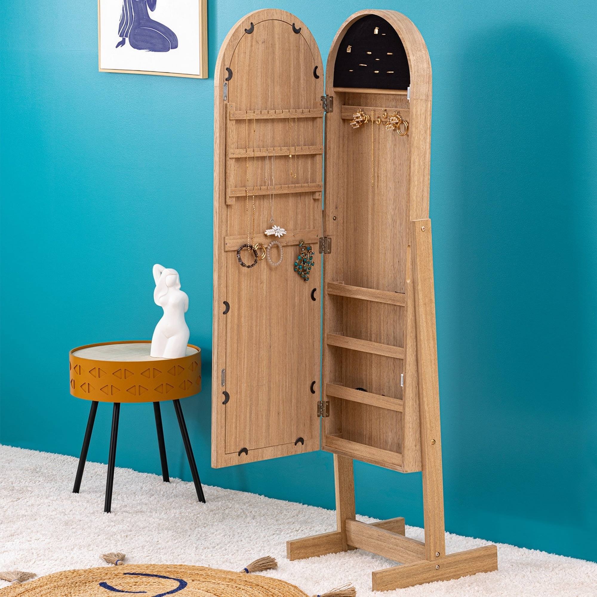 Armario joyero con espejo 'Soleya' madera natural H.145 cm