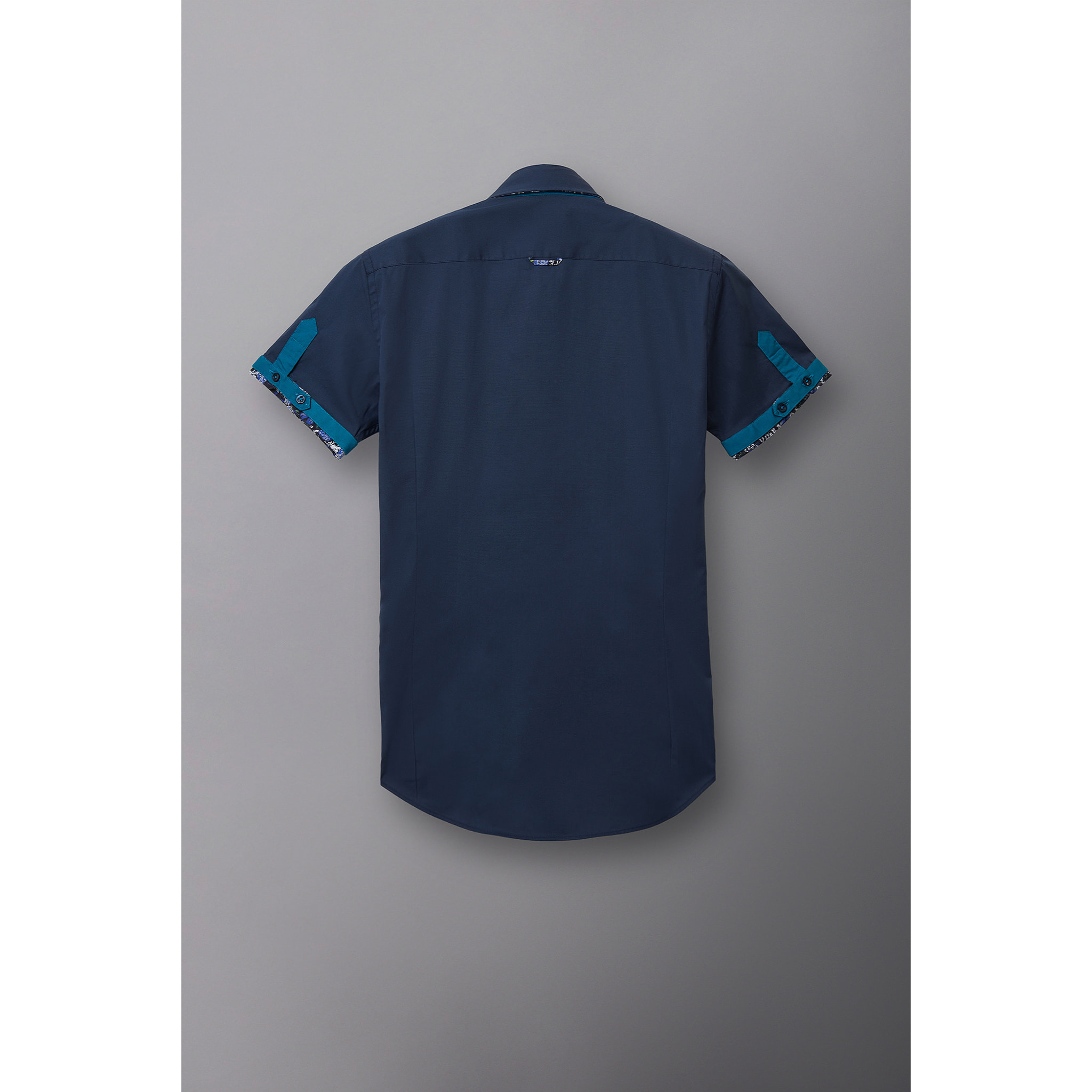 Camicia Uomo Manica Corta 2 Bottoni Button Down 7 Botto Popeline Stretch Unito Blu