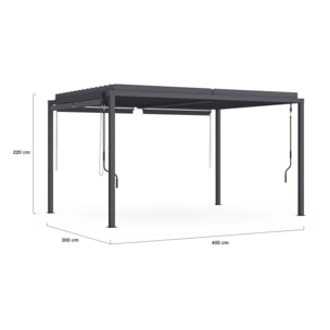 Pergola bioclimatique en acier polycarbonate 3x4m avec stores